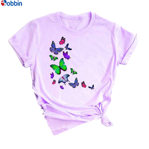 Camiseta estampada de manga corta para mujer, estilo dulce, top con estampado de rosas y mariposas, holgada y transpirable - Product Image 6
