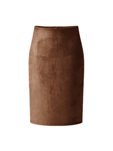 Nouveau produit 2026 : Jupe vintage taille haute en daim marron, en cuir de mouton véritable, design plissé, anti-plis - Product Image 5