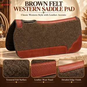 Tapis de selle western en feutre marron |   Couverture de selle de cheval avec panneaux en cuir marron et feutre texturé durable pour l'équipement d'équitation western - Product Image 5