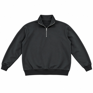 Conjunto de Sudadera de Forro Polar Negro Sólido de 320g con Cremallera de Cuarto para Hombre, Anti-Pilling, Manga Larga, Casual, y Pantalones de Chándal de Pierna Recta para Invierno - Product Image 5