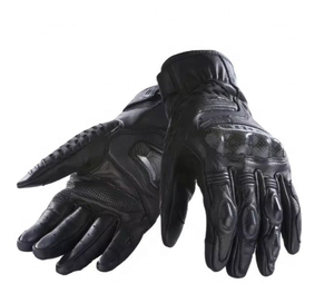 Gants de moto en cuir noir respirants à écran tactile, avec bande en caoutchouc au poignet, pour guidon de moto - Product Image 1