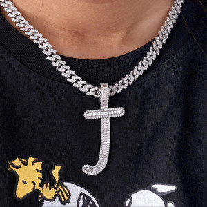 Colgante de Letra J con Diamantes Moissanite, Plata de Ley 925, Bañado en Rodio, Estilo Hip Hop, Joyería para Uso Diario - Product Image 1