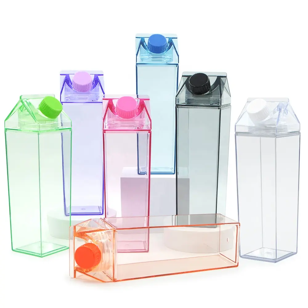 Bottiglia di scatola per il latte in plastica da 1000ml su misura trasparente quadrato trasparente 500ml bottiglia d'acqua a forma di scatola di latte acrilico