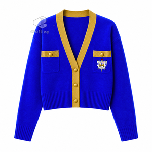 Cárdigan de la Hermandad Sigma Gamma Rho para Mujer, Suéter de Punto con Botones y Cuello en V con Escudo Bordado, Ropa Universitaria Griega - Product Image 1