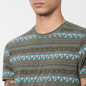 T-shirt à manches courtes pour homme, col rond, motif géométrique, tricoté, décontracté, respirant, coupe classique, en coton - Product Image 6