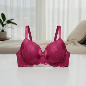 Soutien-gorge push-up brodé à armatures en tricot uni pour l'été, 7 couleurs, grande taille, dos en T, pour femme, bonnet E, confortable et respirant - Product Image 4