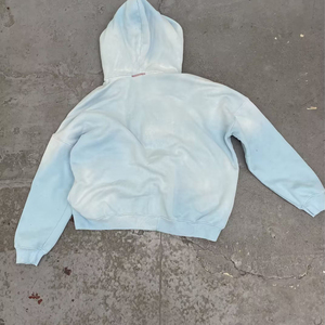 Sweat à capuche zippé personnalisé pour femmes et hommes, coupe ample, vintage, 400gsm 500gsm, épais, délavé soleil, effet vieilli, bleu ciel, délavé à l'acide - Product Image 4