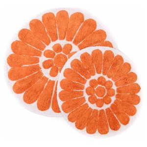 Tapis de bain ronds en coton à motifs floraux, lot de 2, orange et blanc, à poils touffus, avec dos antidérapant en caoutchouc, pour usage domestique - Product Image 4