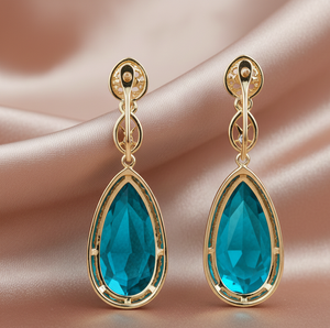 Vente en gros de boucles d'oreilles en topaze bleue hydro CZ de 5,5 pouces |   Boucles d'oreilles pendantes en argent 925 plaqué or 18 carats, bijoux fantaisie, cadeau pour elle - Product Image 3