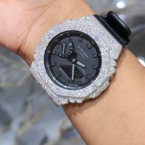 Montre analogique-numérique de luxe pour homme, style sport, sertie de moissanite, bijoux hip-hop, finition argentée, 20 mm - Product Image 1