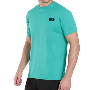 T-shirt pour homme en coton doux de qualité supérieure, col rond, manches courtes, coupe ajustée, personnalisable avec logo turquoise, style streetwear décontracté pour l'été - Product Image 4