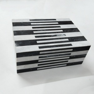 Modern Black and Ivory Resin <b>Keepsake</b> <b>Box</b> with Natural Wood Finish Artisan Crafted Decorative Organizer for Bedroom Office Desk - Product Image 6