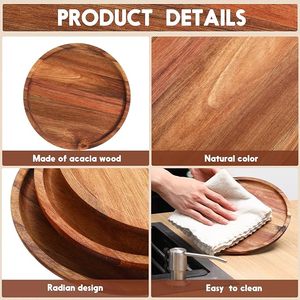 Plateau en bois rond, assiette de service en bois pour sandwichs, collations, desserts, salades et fruits - Nettoyage facile, léger, 8 pouces - Product Image 2