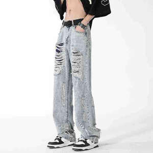 Jeans de Diseñador para Hombre, Corte Slim Fit, al por Mayor, de Alta Calidad, a la Moda, Negros, Estilo Biker, Cintura Media, Ropa Urbana - Product Image 3