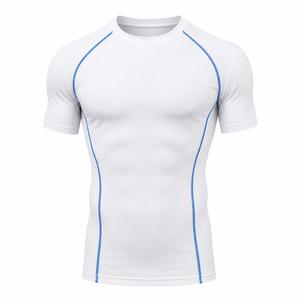 T-shirt de compression sportif à manches courtes pour homme, coupe ajustée, séchage rapide, col rond, en polyester tricoté 180g - Product Image 2