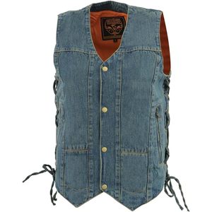 Gilet de motard en denim bleu pour homme 2025 Leather DM1989 avec 10 poches et lacets latéraux - Product Image 4