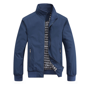 Blouson bomber coupe-vent pour homme, couleur unie, fermeture éclair, col montant, polyester, coupe ajustée, manteau d'extérieur décontracté - Product Image 1