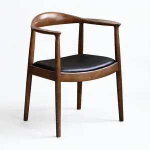 Fauteuil en bois avec assise rembourrée noire, dossier incurvé, structure en bois massif, chaise de salle à manger pour la maison, le café, le restaurant, les bureaux - Product Image 4