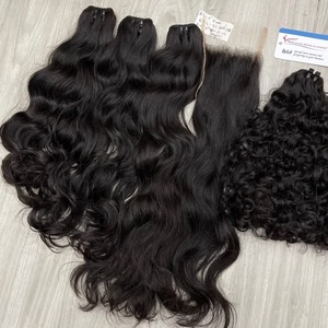 <b>Top</b> Quality Raw Natural Wavy Weft Natural Black <b>Silky</b> Smooth Cuticle Aligned No Tangle No Ready To Ship 100% Human Hair - Product Image 5