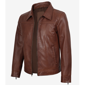 Chaqueta de Cuero Genuino para Hombre, Color Marrón, Calidad Premium 2026, Cuello Camisero, Cierre de Cremallera Frontal, Impermeable, Ecológica - Product Image 4
