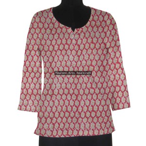 Robe tunique indienne en coton imprimée à la main pour femmes, grossiste en kurti indien fait à la main - Product Image 1