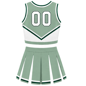 Ensemble d'uniforme de cheerleading vert sauge : Crop top et jupe plissée pour compétition de danse d'équipe, tenue de performance sportive - Product Image 2