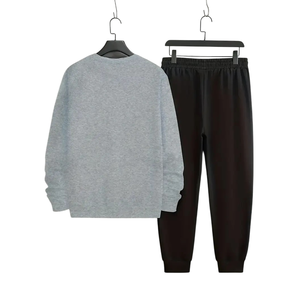 Conjunto de Sudadera con Cuello Redondo Gris Sólido para Hombre, Pantalones Deportivos Negros, Ropa Casual de Otoño, Tejido de Felpa Francesa - Product Image 2