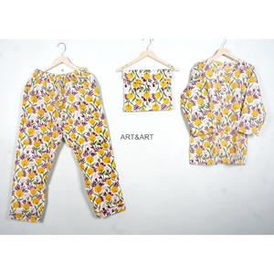 Conjunto de Pijama para Mujer, Estampado Floral, 100% Algodón, Cintura Elástica, Manga Larga, Cuello Redondo, Ropa de Dormir Informal para Verano y Primavera - Product Image 1