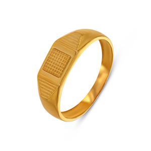 Grid Block <b>Men's</b> Gold <b>Ring</b> Premium Gold Plated Classic Rectangular Signet <b>Ring</b> for <b>Men</b> with Textured Square Center Designer <b>Ring</b> - Product Image 1