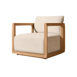 Sillón Moderno para Exteriores, Madera de Teca Sólida Natural, Panel Lateral Acanalado, Asiento Profundo, Cojín de Secado Rápido, Muebles de Lujo para Villas y Resorts - Product Image 1