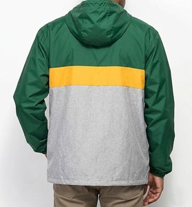 Nouvelle conception – Veste coupe-vent à capuche pour homme, blocs de couleur, fermeture éclair quart de tour, légère, décontractée, pour l'extérieur, type anorak – Vert, Jaune, Gris - Product Image 6