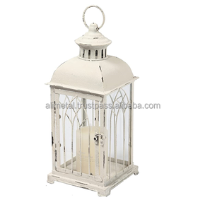 Faroles de vela decorativos Vintage para boda, candelabro de pilar de granja blanco desgastado con vidrio - Product Image 1