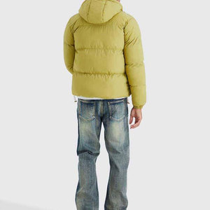 Veste matelassée à capuche pour homme, couleur vert olive, coupe-vent, manteau d'hiver, fermeture éclair, style décontracté, coupe régulière, rembourrage en polyester, tissu en toile tricotée - Product Image 2