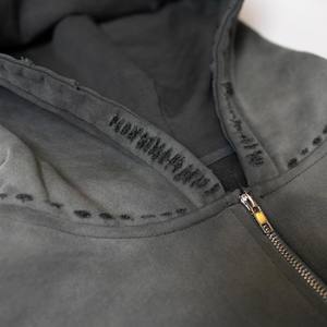 Sudadera con Capucha y Cremallera para Hombre, Teñido Degradado, Algodón Negro, Felpa Francesa, Estilo Casual de Otoño, Corte Regular, Bolsillo Frontal con Logotipo - Product Image 3