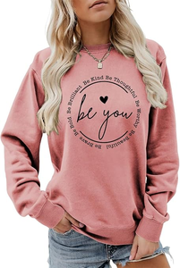 เสื้อสเวตเชิ้ตคอกลมสีม่วงสำหรับผู้หญิง พิมพ์ลายตัวอักษร Be You แขนยาวลำลอง เสื้อถักแบบสวม - Product Image 3