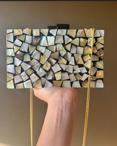 Pochette élégante en nacre vintage faite à la main |   Bouton de fermeture éclair pour sac à main en incrustations de coquillages naturels de qualité supérieure pour mariages, événements, personnalisé - Product Image 5