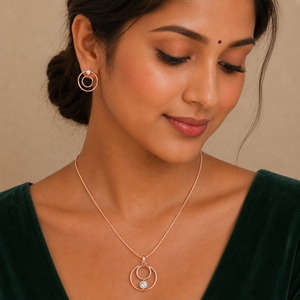Ensemble collier et boucles d'oreilles circulaires en or rose 18 carats pour femmes, bijoux fins polis, à porter au quotidien, pour mariage, fête, cadeau - Product Image 1