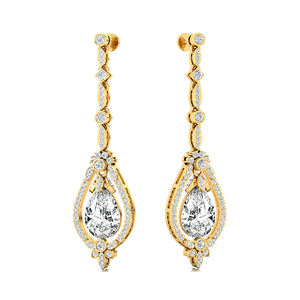 Boucles d'oreilles pendantes en or 14K 18K avec diamant de laboratoire taille poire 9*7mm 2 carats, certifiées IGI, solitaire de luxe avec 136 diamants d'accentuation - Product Image 1