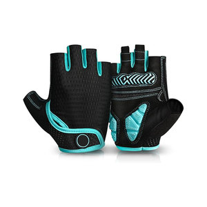<b>Half</b> Finger Gym Gloves Black Teal Mesh Breathable Non <b>Slip</b> Touchscreen Compatible Unisex Fitness Training Glove - Product Image 1