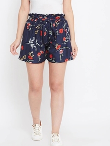 Shorts pour femmes à imprimé floral, taille basse, avec cordon de serrage et volants, coupe décontractée, séchage rapide, respirant, taille élastique - Product Image 2