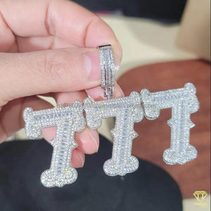 Luxury Moissanite Diamond " <b>777</b> " Number Pendant <b>Necklace</b> Silver Hip Hop Jewelry Wholesale Supply - Product Image 6