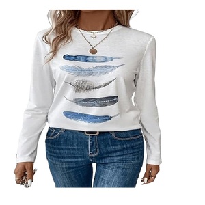 Camiseta informal de gran tamaño 100% algodón de manga larga para mujer, camiseta transpirable de un solo cuello redondo, exportación directa de fábrica, talla grande ODM - Product Image 1