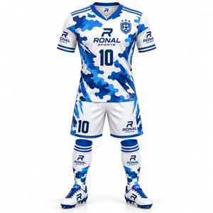 Conjunto de Camiseta de Fútbol para Hombre RONAL SPORTS, Estampado de Camuflaje Azul, Sublimada, Transpirable, de Poliéster, Uniforme de Manga Corta para Todas las Temporadas, para Adultos - Product Image 1