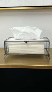 Wholesale Luxury Home Decorations Black Metal Framed Plain Glass Tissue <b>Box</b> with Elegant Feet and Clasp Tissue Holder <b>Box</b> - Product Image 2