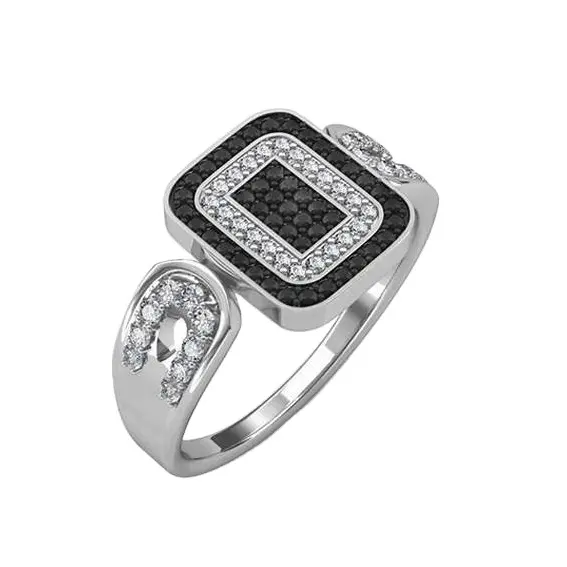 Geometrik dikdörtgen siyah elmas açacağı beyaz zirkon saat kayışı stil düğün nişan Pinky yüzük Mens için 925 ayar gümüş