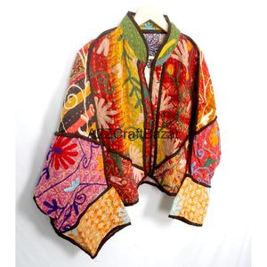 Rajasthan Hand Quilted <b>Kantha</b> <b>Jacket</b> Block Print Quilted Eco-Friendly Vintage Women's Winter 100% Cotton <b>Jackets</b> - Product Image 5