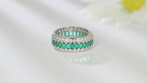 Women's 925 <b>Silver</b> <b>Emerald</b> Cut Eternity Band <b>Ring</b> Rhodium Plated Channel Setting Geometric Luxury Wedding <b>Ring</b> - Product Image 3