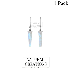 Pendientes Colgantes de Plata de Ley 925 Pura de Alta Calidad con Piedra Lunar Arcoíris Natural en Forma de Lápiz, Corte en Rodajas, Engaste de Bisel - Product Image 2