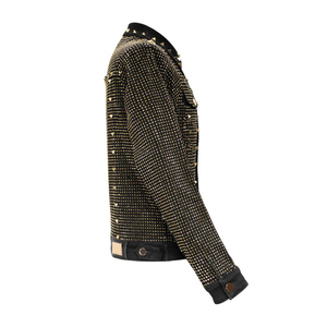 Premium Men's Winter Denim <b>Rhinestone</b> <b>Jacket</b> with Stand Collar and Front Logo Stylish Sparkle for Casual Fashion - Product Image 3