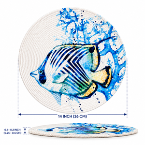 Round Printed <b>Place</b> <b>Mat</b> With Blue Angel Fish Pattern For Home Use Washable Polyester Material - Product Image 5